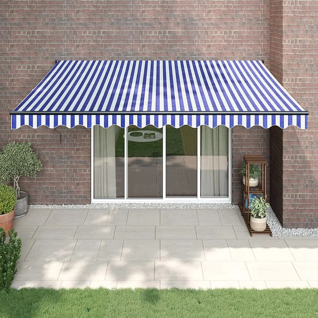 Toldo retrátil 4x3 m tecido e alumínio azul e branco