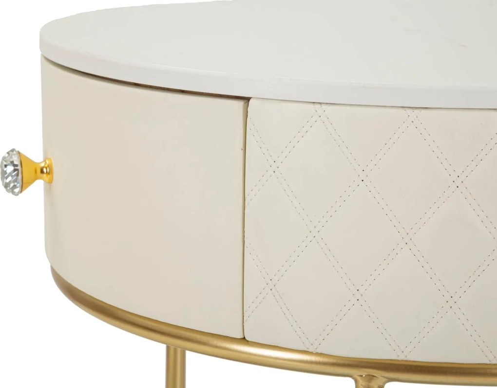 Toucador Alto Sharon com Puff - Madeira e MDF Branco com Detalhes Dour