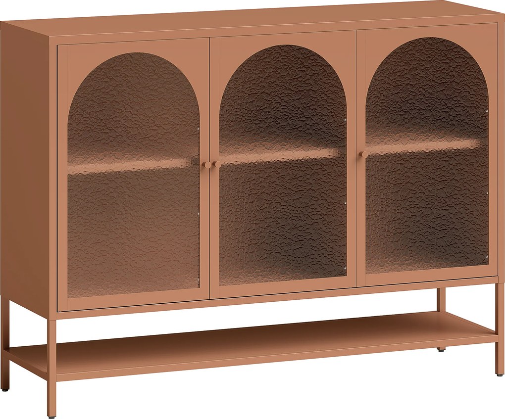 HOMCOM Buffet para sala, móvel de arrumação com 3 portas de vidro arqueadas e prateleira aberta, 140 x 40 x 105 cm, verde claro | Aosom Portugal