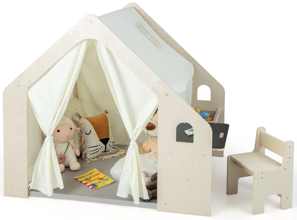 Tenda infantil com tapete, mesa, cadeira e caixa de armazenamento, barraca de brincar, casa de brincar infantil