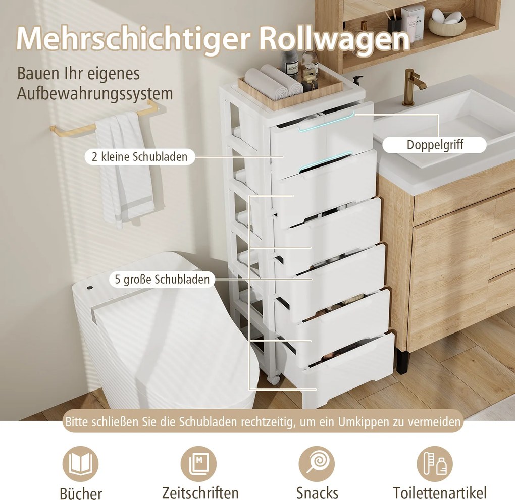 Armário vertical, móvel de arrumação com 7 gavetas 40 x 32 x 114 cm, branco