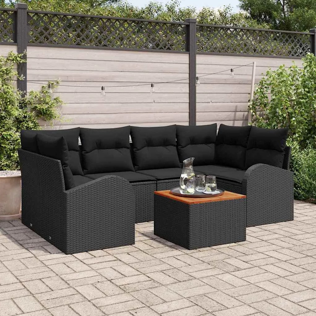 vidaXL Conjunto de Sofá de Jardim com almofada 7 pcs Preto vime PE