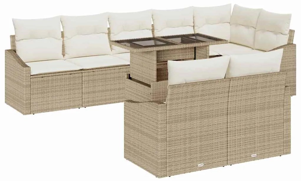 Conjunto de Sofás de Jardim em 9 Peças com Almofadas Bege em Poliratan