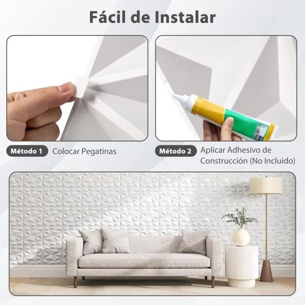 50 peças de painéis decorativos para paredes 3D em PVC impermeável para casa 30 x 30 x 2 cm branco