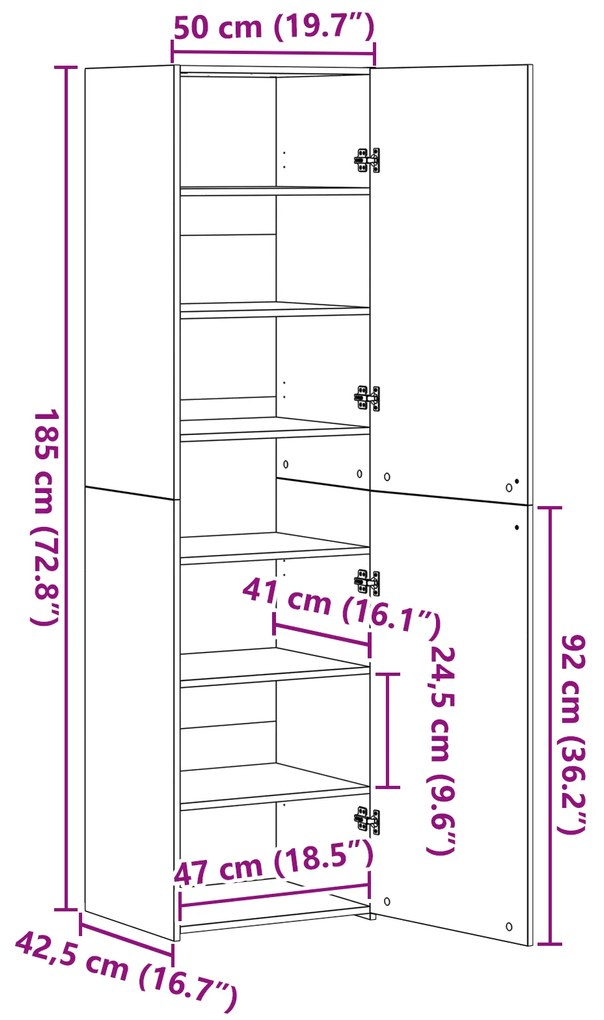 Highboard de Carvalho Artesanal 50x42.5x185 cm Madeira Engenharia