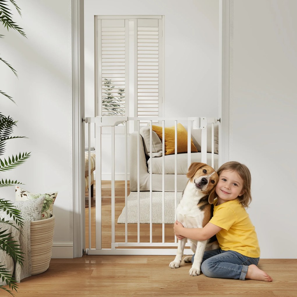 Barreira de Segurança para Crianças e Cães Largura 76-82 cm Duplo Fecho Automático Abertura em Dois Sentidos Branco