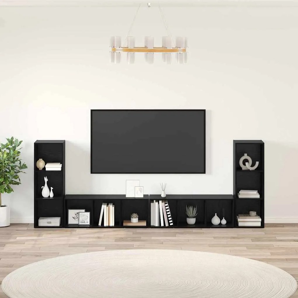 vidaXL Gabinete para TV 4 pcs Carvalho Preto 37 x 35 x 107.5 cm