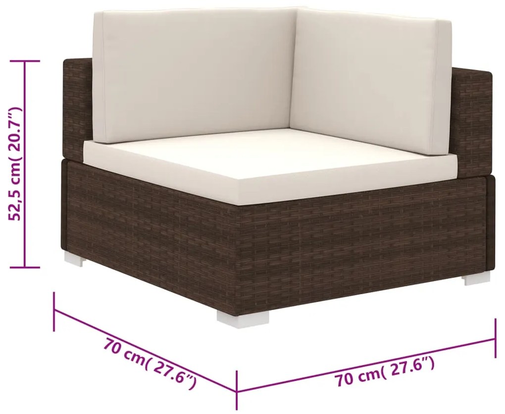 6 pcs conjunto lounge jardim c/ almofadões vime PE castanho