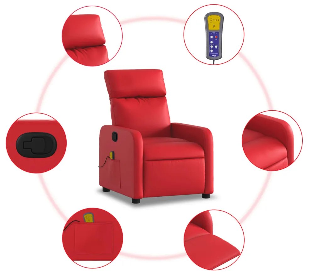 Poltrona de massagens reclinável couro artificial vermelho