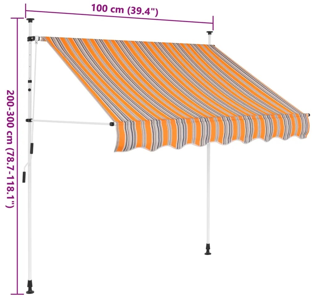 Toldo retrátil manual 100 cm riscas amarelas e azuis