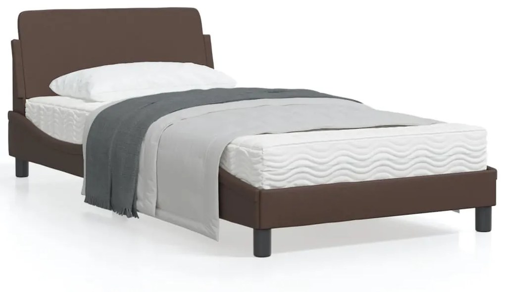 vidaXL Estrutura cama c/ cabeceira 100x200cm couro artificial castanho
