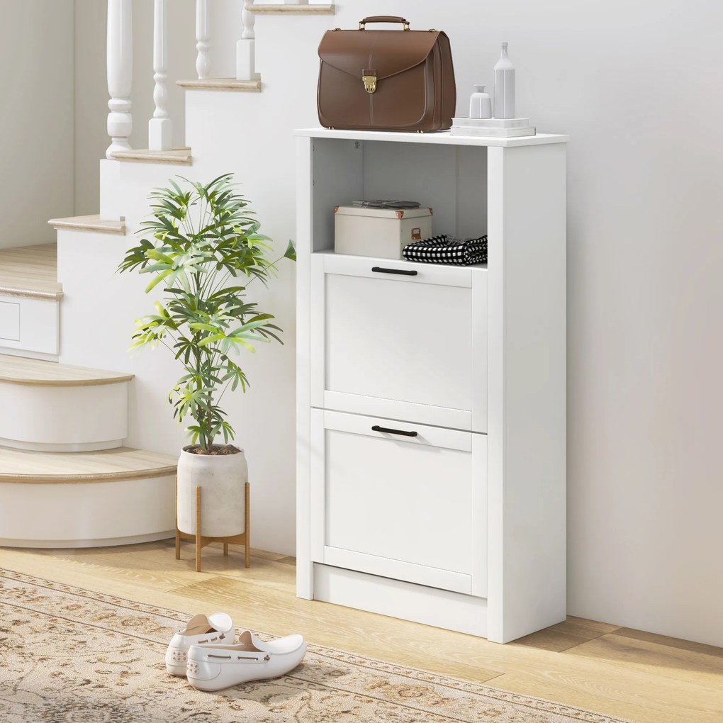 Sapateira Estreita com Prateleiras Ajustáveis e Compartimento Aberto para 10 Pares de Sapatos 58x24x105 cm Branco