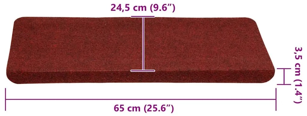 Tapetes de escada adesivos 30 pcs 65x24,5x3,5 cm vermelho