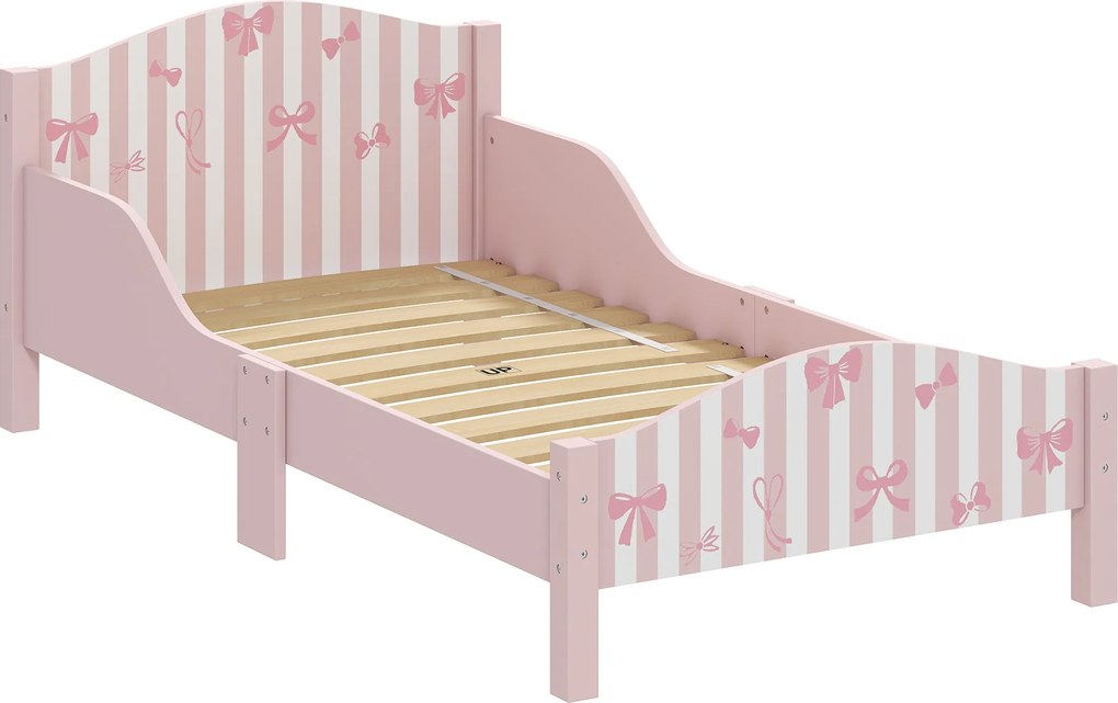 AIYAPLAY Cama Montessori para Crianças 3-6 Anos 146x76.5cm, Laterais Anti-queda, Formato de Laço para Quarto, Rosa | Aosom Portugal