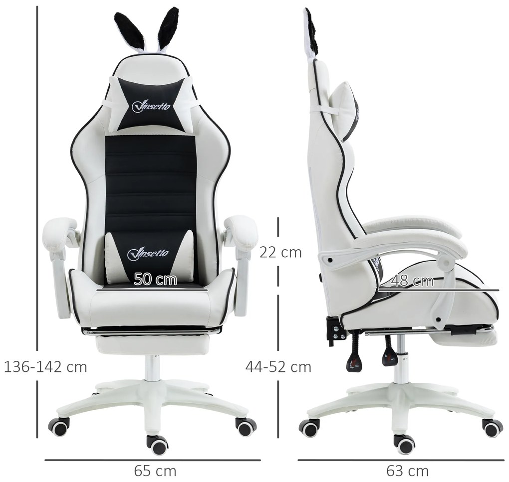 Cadeira Gaming Profissional Cadeira Gamer Giratória de Couro PU com Altura Ajustável Inclinável 135° Apoio para a Cabeça e Apoio para os Pés para Escr