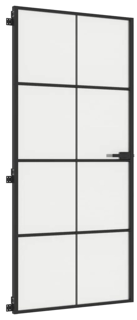 Porta interior 93x201,5 cm vidro temperado e alumínio preto