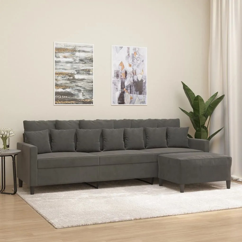 vidaXL Sofá de 3 lugares com apoio de pés 210 cm veludo cinza-escuro