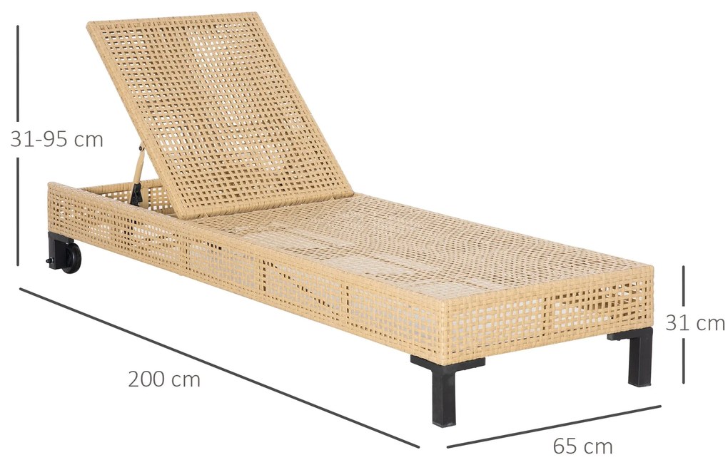 Outsunny Espreguiçadeira de Vime de Jardim Chaise Longue com Encosto A