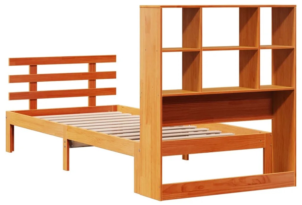 Cama com estante sem colchão 90x200cm pinho maciço castanho-mel