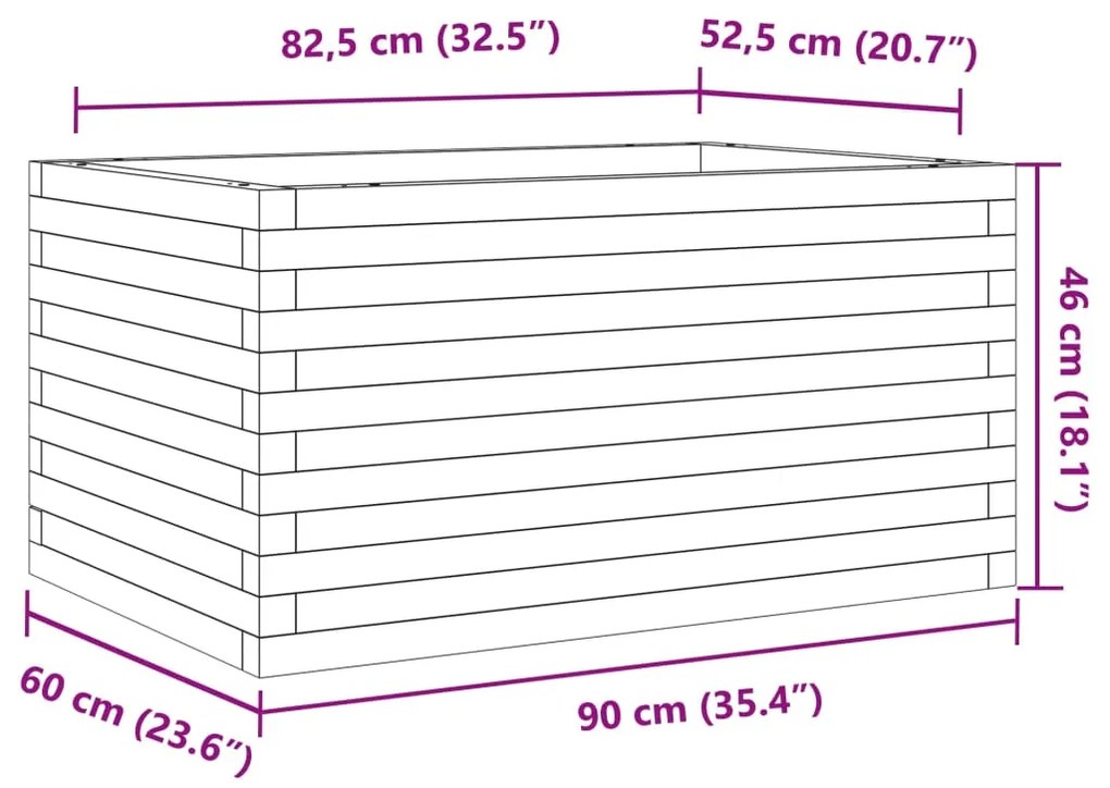 Vaso/floreira de jardim 90x60x46 cm madeira pinho maciça branco