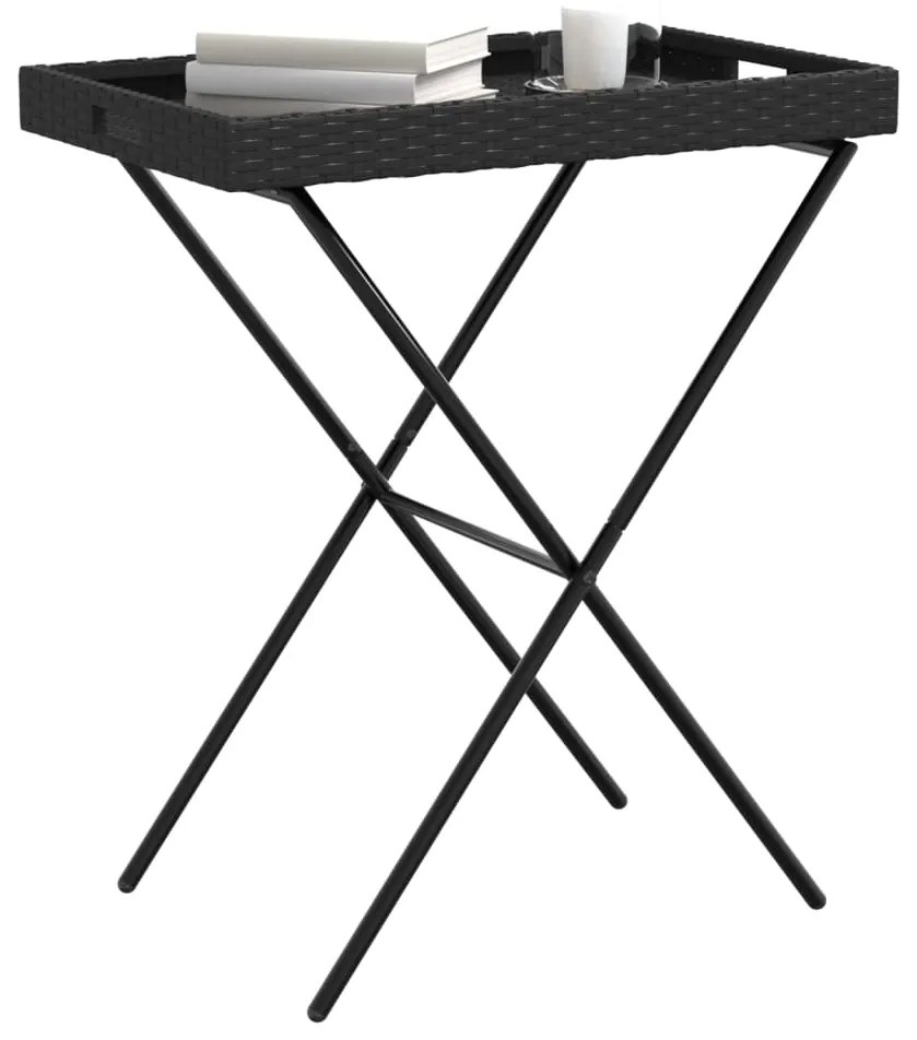 Mesa bandeja dobrável 65x40x75 cm vime PE preto