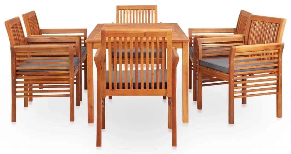 7 pcs conjunto de jantar exterior c/ almofadões acácia maciça
