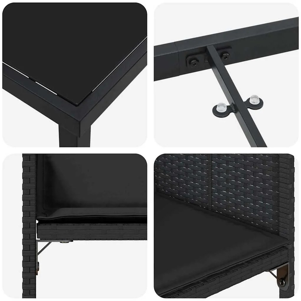 Conjunto de Jantar para Jardim de 5 Peças da com Almofadas Pretas em R