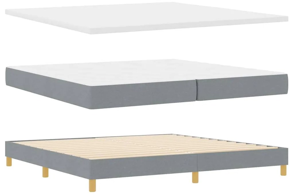 Cama Box com Colchão Cinza Claro - 200 x 200 cm, Têxtil.
