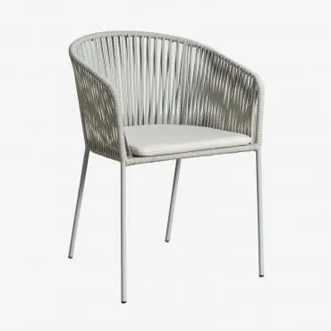 Pack De 4 Cadeiras De Jardim Com Braços Em Ferro E Corda Trançada Jocelyn Verde Cáqui - Sklum