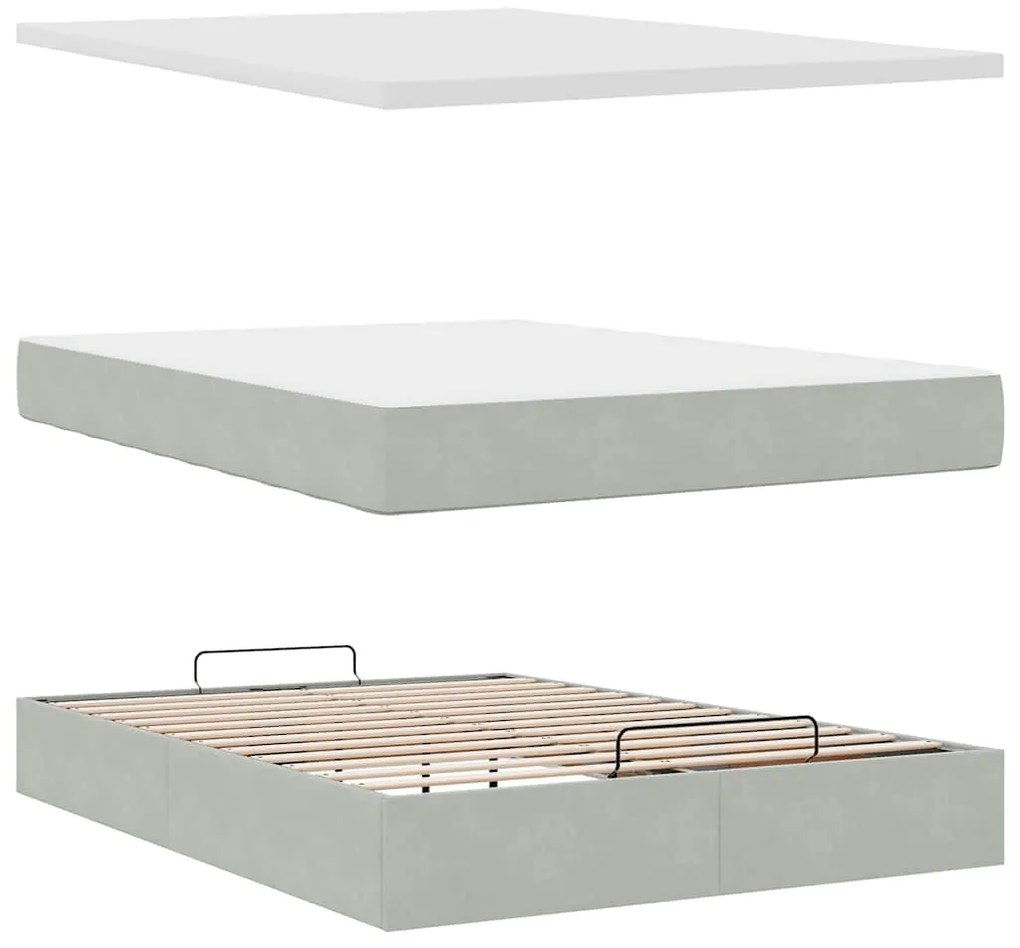 Estrutura de cama otomana com colchão 140x200 cm cinzento claro