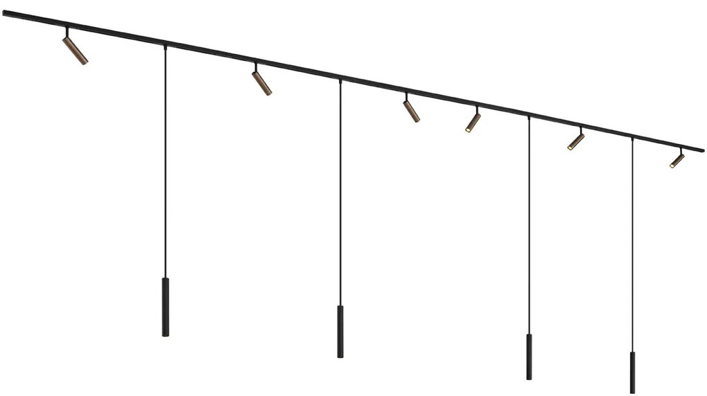 Sistema de iluminação de trilho moderno com 6 focos e 4 pendentes bronze escuro monofásico - Slimline Uzzy Keno