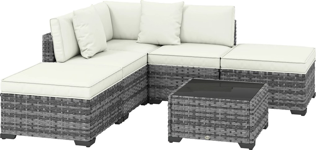 Outsunny Conjunto de Móveis de Jardim em Rattan 6 peças com Cadeira Angular Sofás sem Braços Apoios para Pés e Mesa Cinza Mesclado | Aosom Portugal