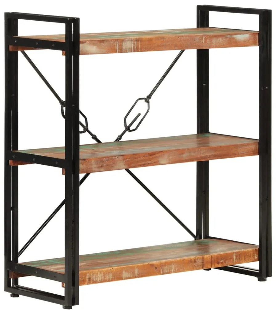 Estante c/ 3 prateleiras 77x30x80cm madeira recup. maciça/ferro