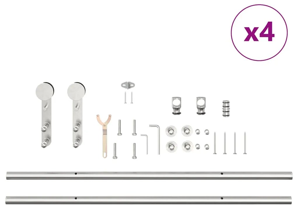 Kit ferragens p/ porta deslizante 183cm aço inoxidável prateado