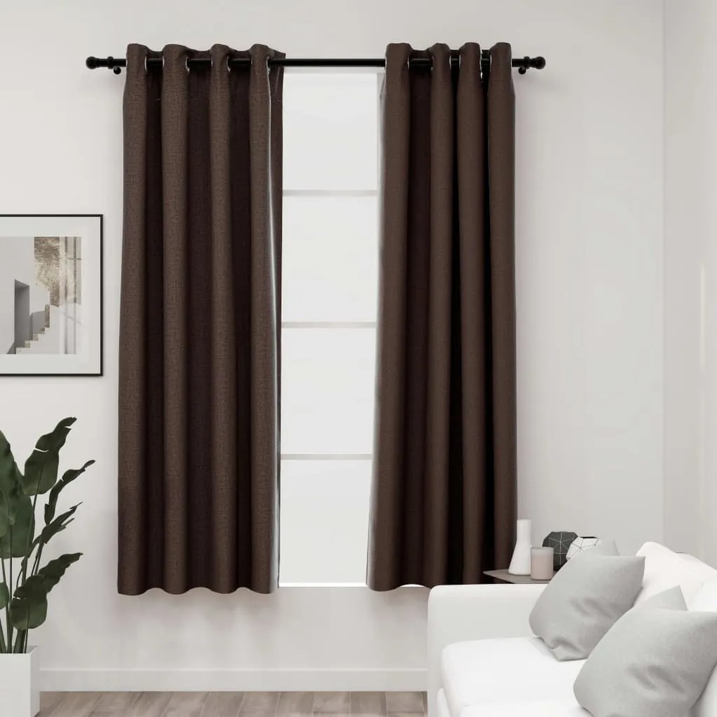 321200 vidaXL Cortinas opacas asp. linho c/ ilhós 2pcs 140x175cm cinza-acast.