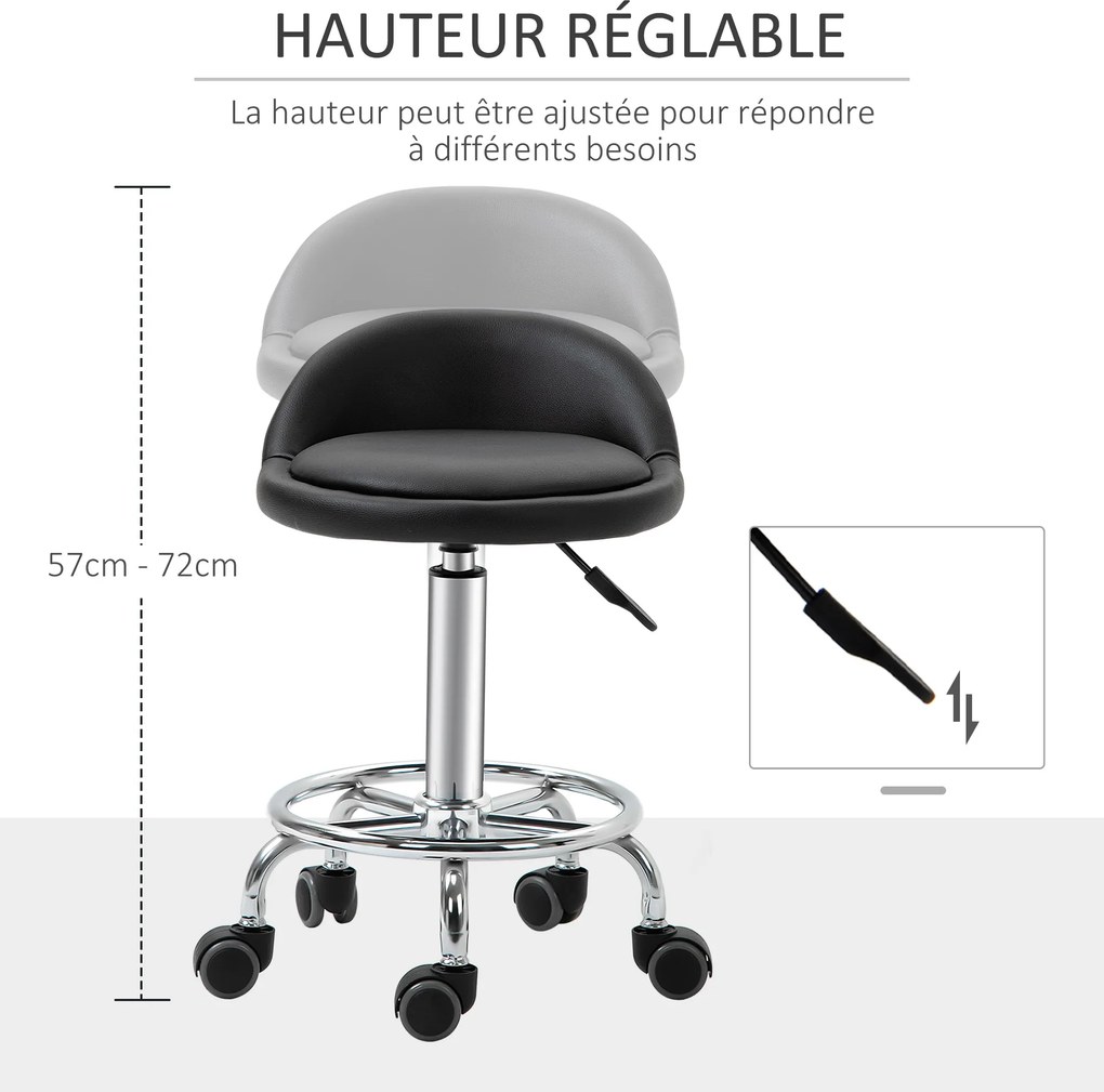 Conjunto de 2 bancos com rodas giratórias a 360° (MESA NÃO INCLUIDA), assento ajustável entre 47 e 62 cm de altura, em aço cromado com revestimento si
