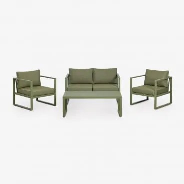 Conjunto De Jardim Com Sofá De 2 Lugares, 2 Poltronas E Mesa De Centro Em Alumínio Lipov Verde Azeitona Intenso - Sklum