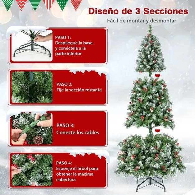 Árvore de Natal artificial com luzes LED brancas quentes 8 modos de iluminação Verde e Branco-195 cm