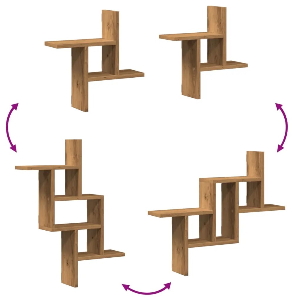 Prateleiras de parede 2pcs derivados madeira carvalho artisiano