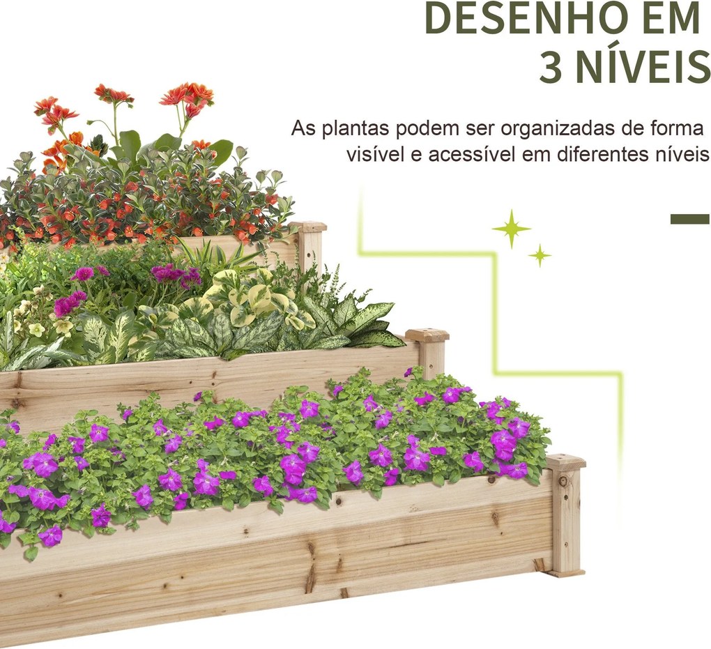 Caixa de Plantio de Madeira Caixa de Plantio de Jardim com 3 Níveis De