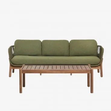 Conjunto De Jardim Com Sofá De 3 Lugares E Mesa De Centro Retangular 120x60 Cm Em Madeira De Acácia E Corda Trançada Karvia Castanho Acácia & Bouclé V