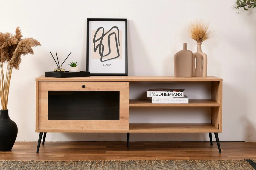 Móvel TV Calvin – Carvalho e Preto – 138 cm x 55 cm x 41 cm