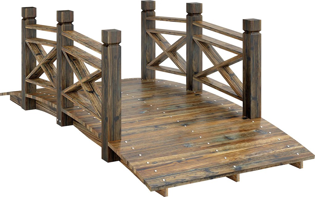 Outsunny Ponte de Madeira com Corrimão Ponte de Jardim em Abeto Ponte para Lago com Aparência Antiga, Atravessável 174 x 78 x 57,5 cm Carbonizado | Aosom Portugal