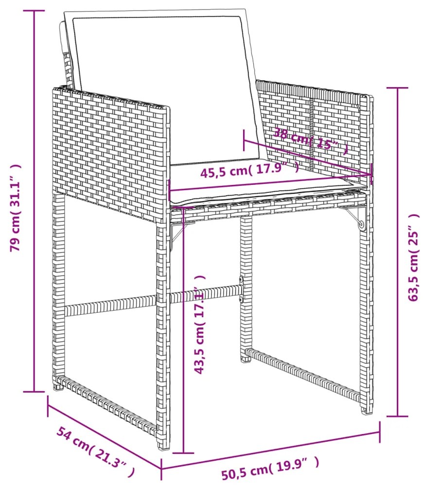 11 pcs conjunto jantar p/ jardim c/ almofadões vime PE cinzento