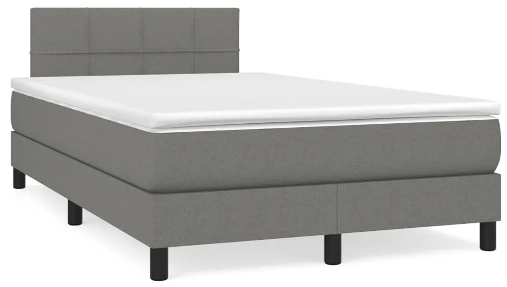 Cama box spring c/ colchão e LED 120x190 cm tecido cinza-escuro