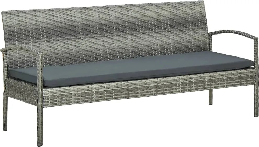 vidaXL Sofá de jardim de 3 lugares com almofadão vime PE cinzento