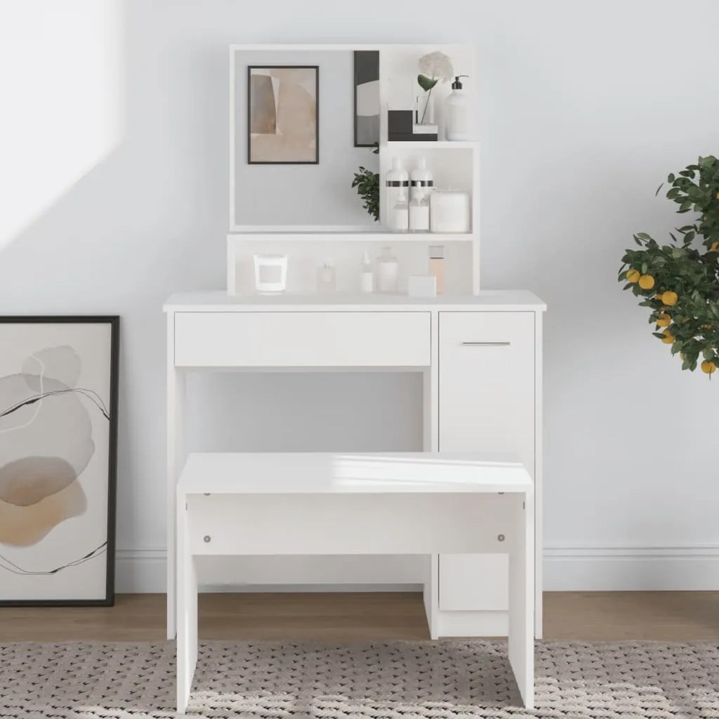 802957 vidaXL Toucador com espelho 86,5x35x136 cm cor branco