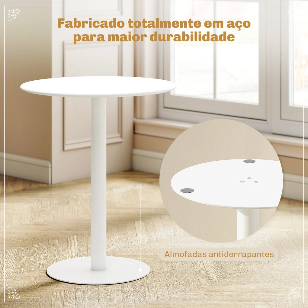 Mesa de Refeição Redonda para 2 Pessoas (CADEIRAS NÃO INCLUIDAS) Mesa de Cozinha de Aço para Interior e Exterior Ø60x72 cm Branco