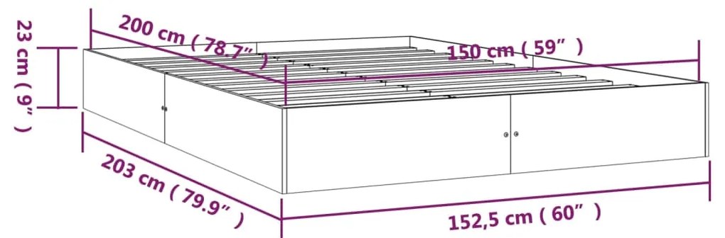 Estrutura de cama king 150x200 cm madeira maciça preto