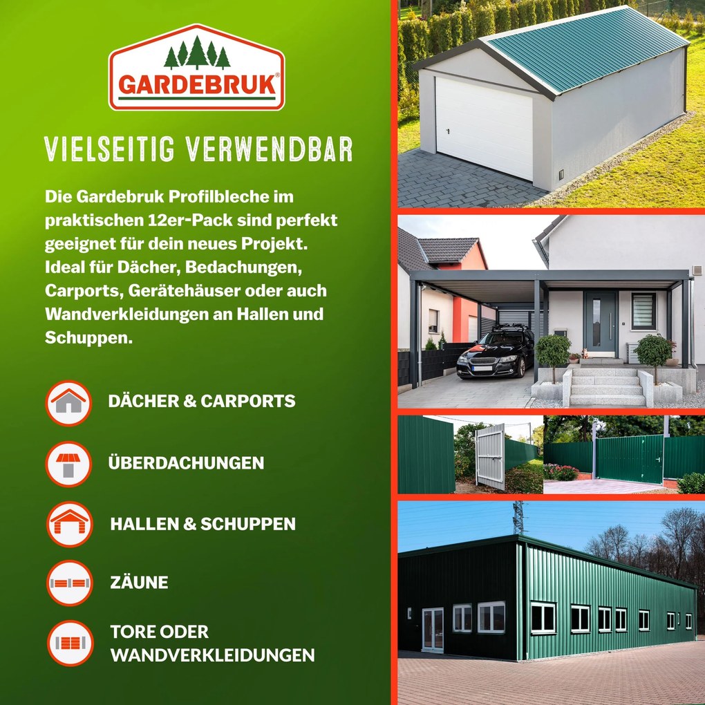 Conjunto de 12 telhas perfuradas 129 x 46 cm Verde + Cinzento